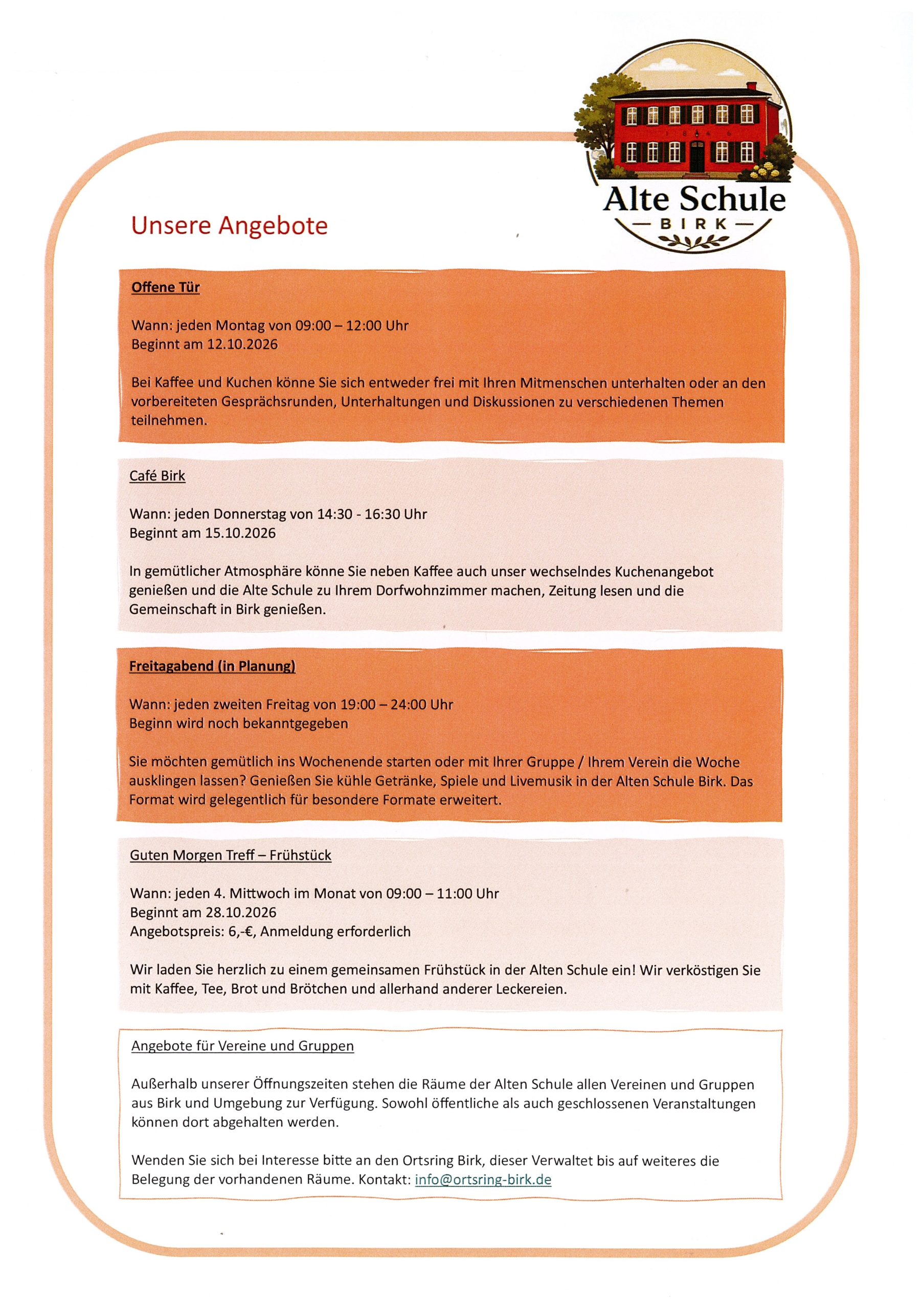 Angebote Alte Schule Birk